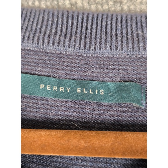 Perry Ellis Mens V Neck Diamond Pattern‎ Sweater Blue Size Small Cotton Blend - Picture 5 of 6